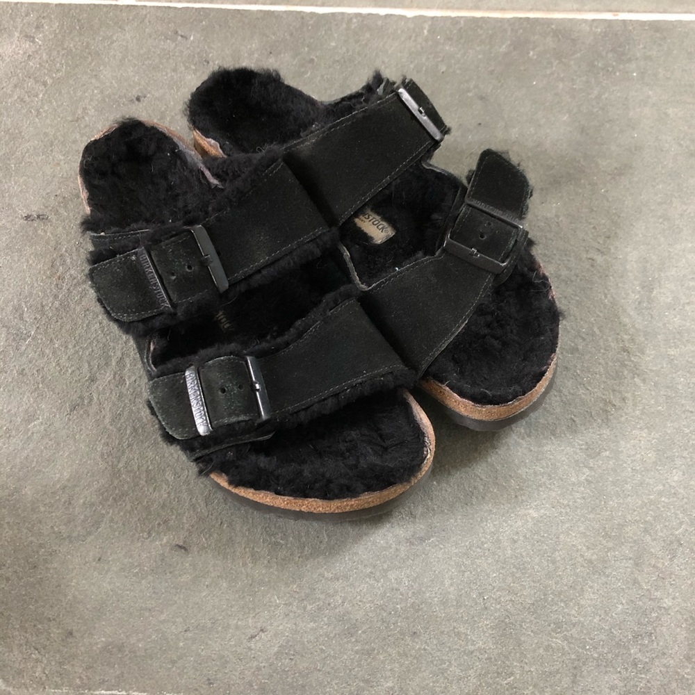 BIRKENSTOCK Arizona Suede Black Shearling 8.5